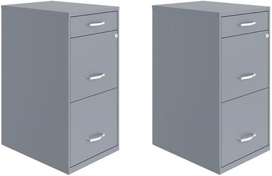 Scranton & Co Set of 2 18" D 3-Drawer Metal Filing Cabinet with Pencil Drawer