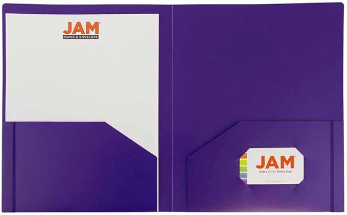 JAM PAPER Heavy Duty Plastic 2 Pocket Extra Tough School Folders - Purple - Bulk 48/Pack