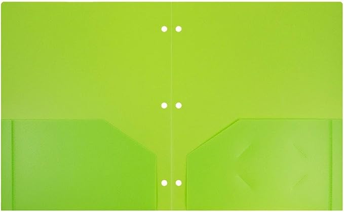 JAM PAPER Heavy Duty Plastic 3 Hole Punch Pocket Folders - Extra Tough School Folders - Lime Green - Bulk 144/Box