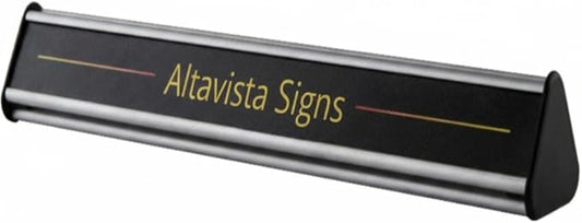 NAME PLATE HOLDER TABLE DESK STAND SIGN FRAME DISPLAY CURVATURE DESIGN SILVER ALUMINUM (30 mm H x 150 mm W)