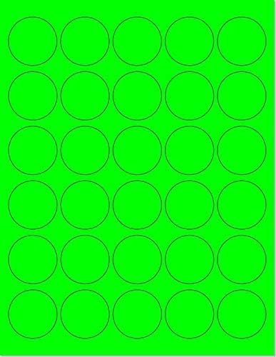 Pack of 100 Sheets, 8-1/2 x 11" Fluorescent Labels for Laser & Inkjet Printer (Green Fluorescent, 1.5" Round 30 per Page, 3000 Labels)