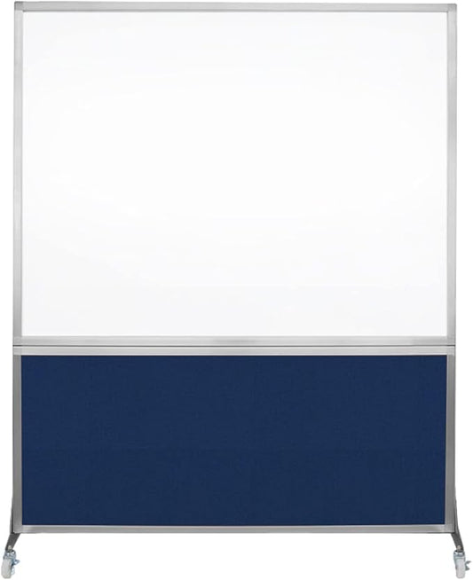 DivideWrite Mobile Whiteboard | Double Sided Dry Erase Board | Portable Office Cubicle Partition | Display for Classrooms, Conference Rooms, Meeting Areas and More | Navy Blue Fabric 5' Wide X 6' Tall
