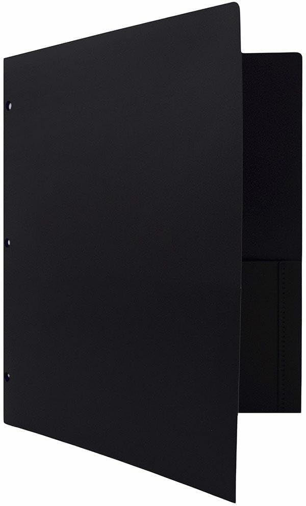 JAM PAPER Heavy Duty Plastic 3 Hole Punch Pocket Folders - Extra Tough School Folders - Black - Bulk 48/Pack
