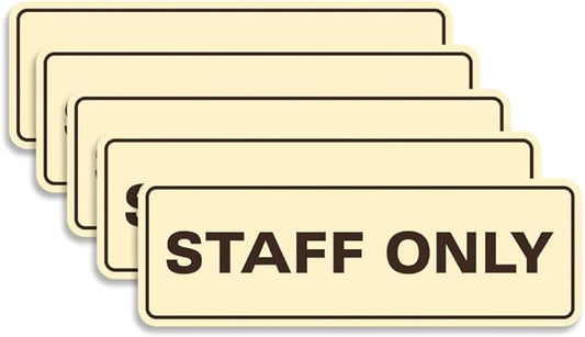 All Quality Standard Staff Only Wall or Door Sign | Easy Installation | Office Workplace Signs | Enhanced Security ‌ - Ivory/Dark Brown - Medium (5 Pack)