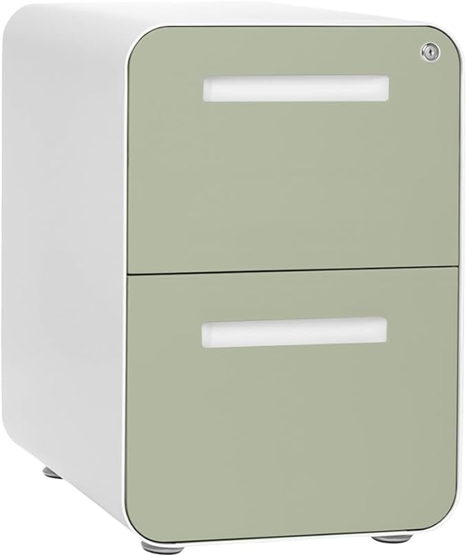 Laura Davidson Furniture Stockpile 2 Drawer Mobile File Cabinet with Lock - Under Desk Metal Filing Cabinet, Legal/Letter File Folders, Wheels and Stationary Feet, Pre-Assembled, Sage Green