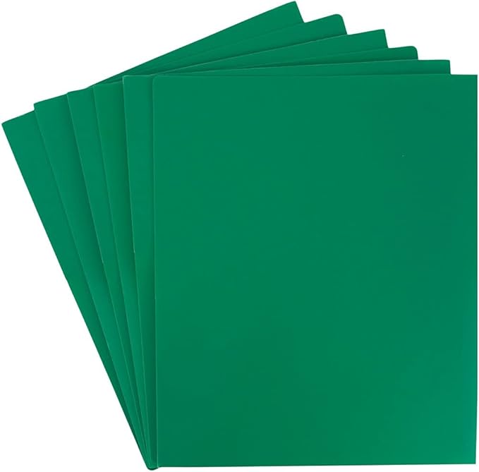 JAM PAPER Heavy Duty Plastic 2 Pocket Extra Tough School Folders - Green - 6/Pack