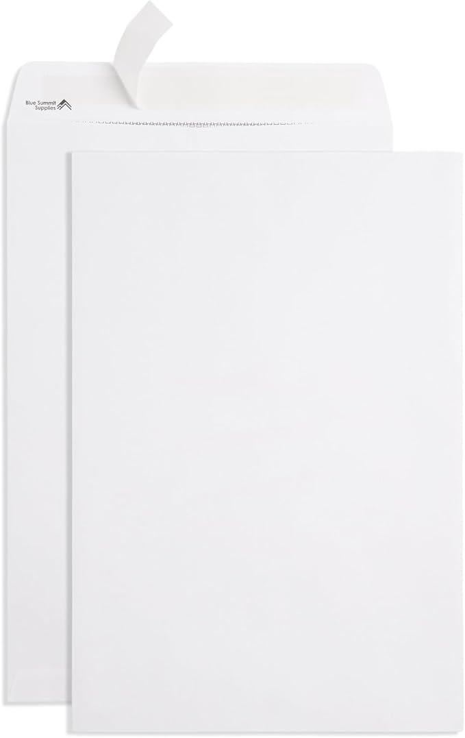 Blue Summit 50 Large Mailing Envelopes 13x18, White 13 x 18 Envelopes, Self Seal Catalog, Security Tinted for Mailing