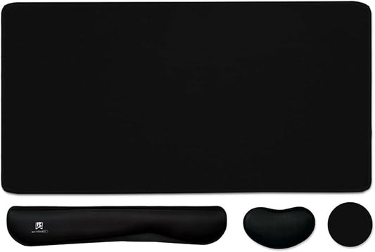 4-in-1 Large Gaming Mouse Pad, Keyboard Wrist Rest Pad & Wrist Support Mousepad Set, Extended Desk Pad Waterproof Desk Mat for Home Office Study Game-Black