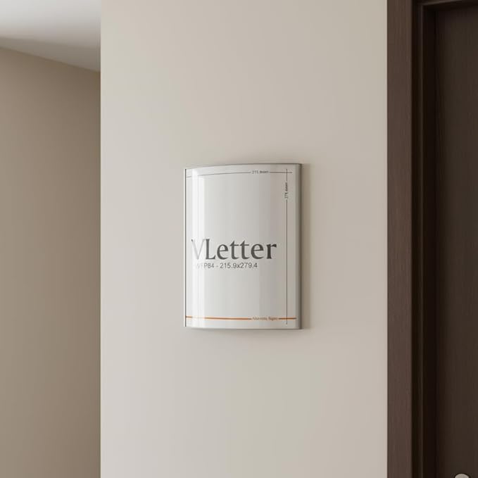 SET OF 2, OFFICE SIGN HOLDER FOR WALL OR DOOR MOUNT NAME PLATE FRAME DISPLAY CURVATURE PLAQUE SILVER ALUMINUM, 8.5" W x 11" H