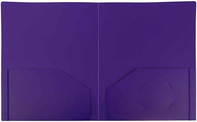JAM PAPER Heavy Duty Plastic 2 Pocket Extra Tough School Folders - Purple - 3/Pack