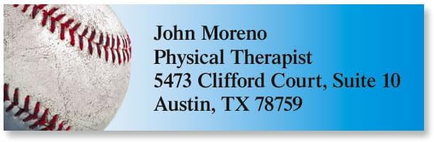 Baseball Small Return Address Labels - Set of 240 2" x 5/8" Self-Adhesive, Flat-Sheet Labels