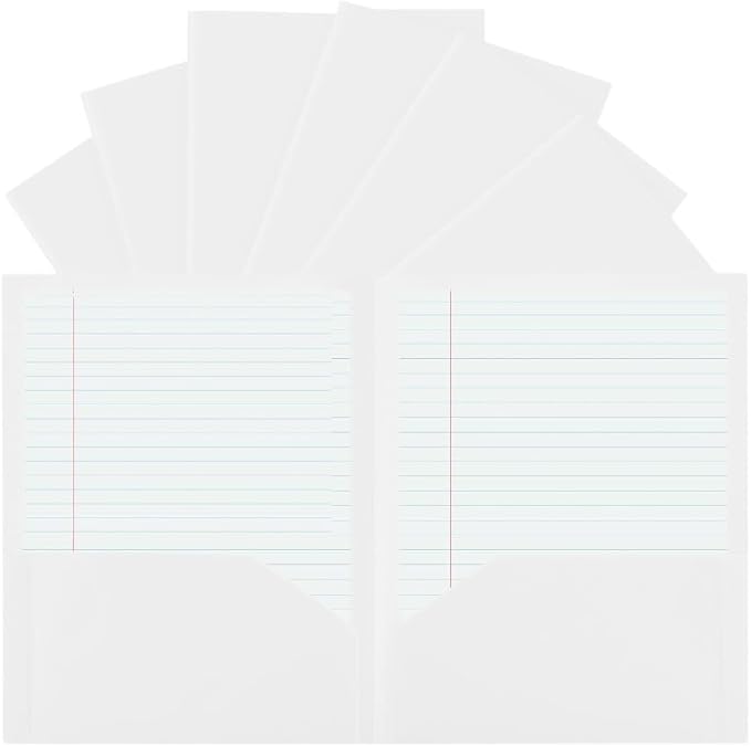 24 Pack White Plastic Folders with Pockets Heavy Duty. 2 Pocket Folder no Prongs Bulk. Tear-Resistant Letter Size 8.5x11. Presentation Ready School and Office Supplies