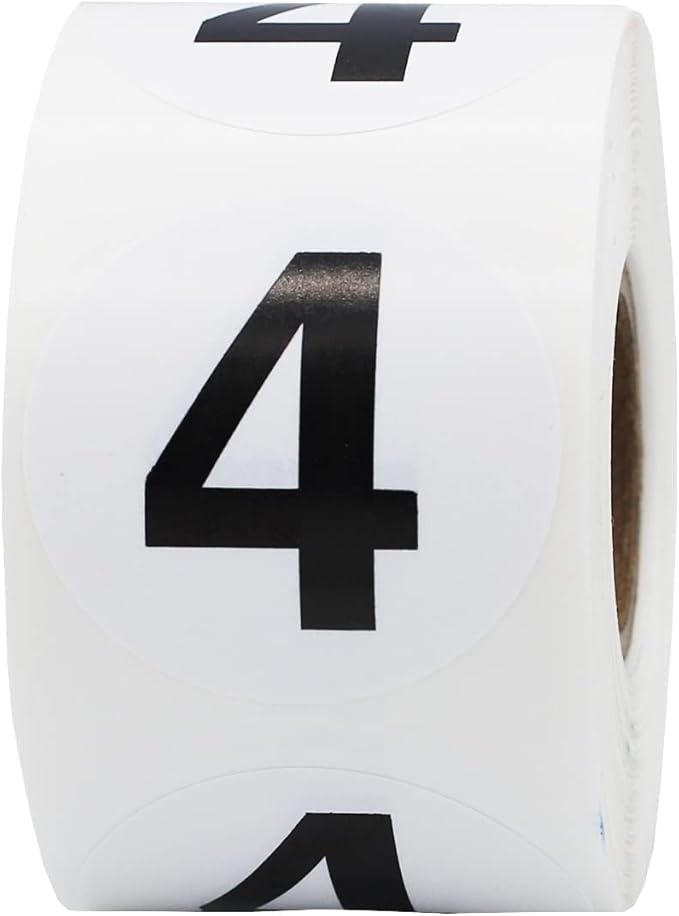 Black Number 4 Circle Stickers, 1.5 Inches Round, 500 Labels on a Roll for Inventory, Bins, Retail, Warehouse, and Classroom Organization, Made in The USA