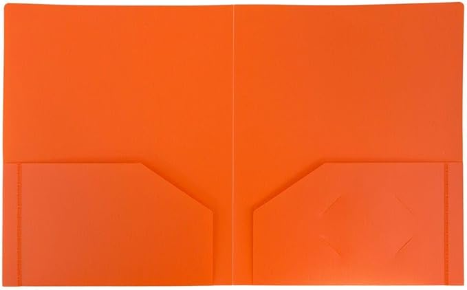 JAM PAPER Heavy Duty Plastic 2 Pocket Extra Tough School Folders - Orange - Bulk 144/Box