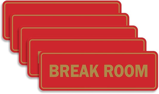 Standard Break Room Door or Wall Sign - Red/Gold - Small 5 Pack