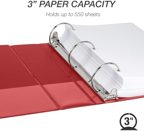 Samsill 3 Inch 3 Ring Binders, Made in USA, Economy Round Ring, Clear View Cover, 550 Sheet Capacity - for School, Home, Office - Red, 4 Pack