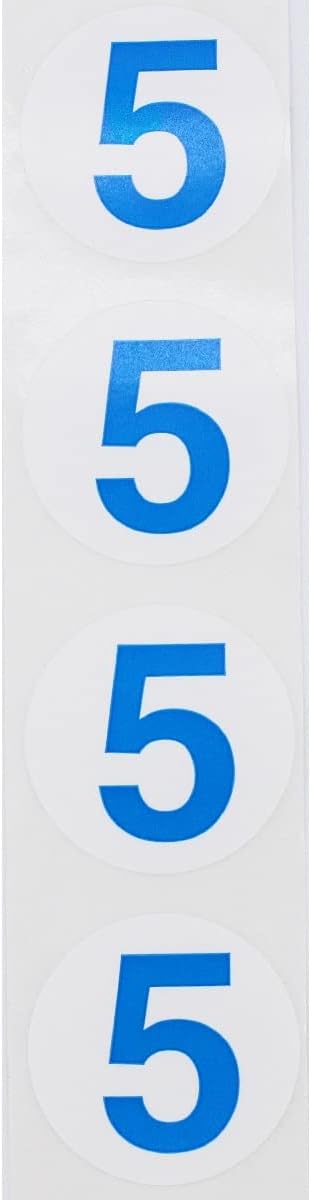Blue Number 5 Circle Stickers, 1.5 Inch Round Adhesive Labels, 500 Stickers Per Roll for Inventory, Organization, Retail, Classroom, and More – Made in The USA