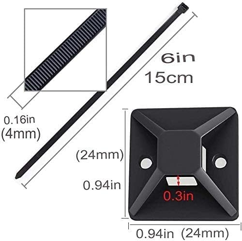 Zip Tie Mounts - SeuYeugX 1000 PCS Cable Self Adhesive Mounts Set for Wire Management with Stick Pads Anchors Clips Squares Holders (Black)