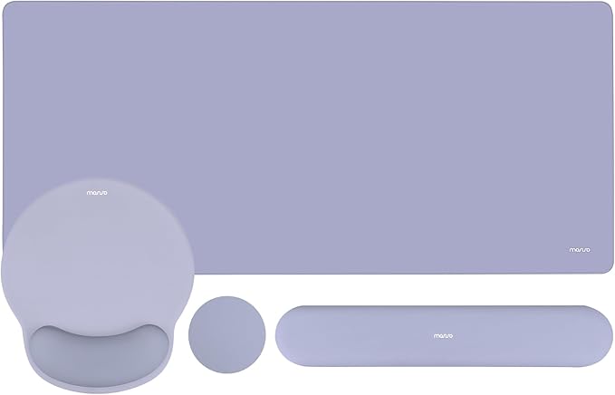 MOSISO Wrist Rest for Keyboard Mouse Pad Set,Large Gaming Deskpad&Circle Curved Mousepad&Keyboard Wrist Rest&Coaster,Ergonomic Non-Slip Mousepad&Easy Typing Pad with Curved Memory Foam,Lavender Gray