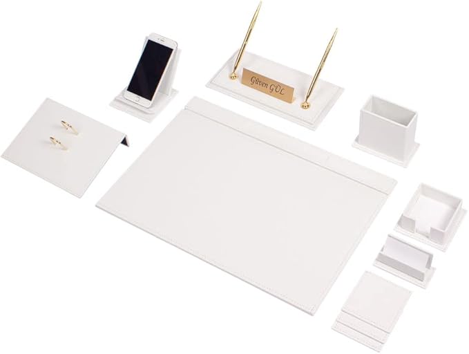 Leather Desk Set-Desk Office Accessories-Office Organizer- Home Office Accessories - Desk Supplies - Desk Storage Organizer -Desk Pad-Storage-12 Pieces -12 PCS(White)