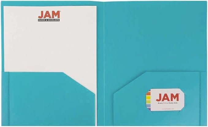 JAM PAPER Heavy Duty Plastic 2 Pocket Extra Tough School Folders - Teal Blue - Bulk 48/Pack
