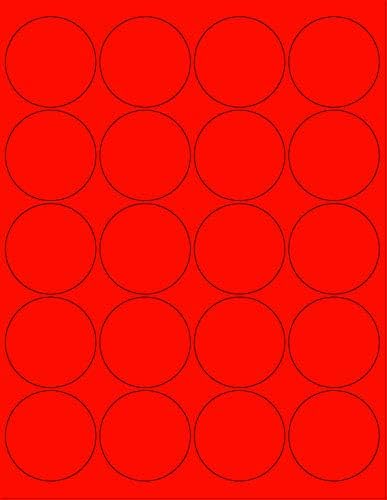 NextDayLabels - 8-1/2 x 11 Neon Color High Light Fluorescent Labels for Laser & Inkjet Printer (RED Fluorescent, 2" Round - 20 Per Page | 500 Labels)