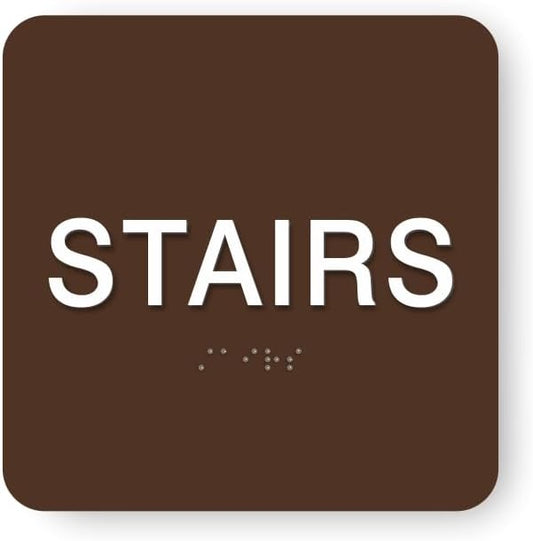 ADA STAIRS braille sign, 6” x 6”, ADA Compliant STAIRS Sign for Building or Business, Many Colors Choices, Made in USA! (Dark Brown)