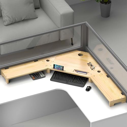 Large Corner Monitor Stand, Solid Wood Desk Organizer with Cable Management, Easy Assembly Display Rack for Office Supplies, Unfinished, 11cm Height (4 3/8in)