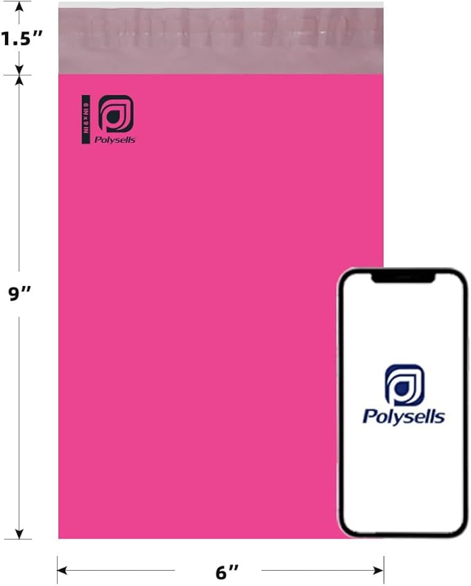 POLYSELLS 200 pcs 6x9 Inches Pink Poly Mailers Shipping Envelopes, Strong Adhesive Sealing, Waterproof, and Tear-resistant Postal Mailing Bags for Small Business, Clothes, Non-Fragile Items