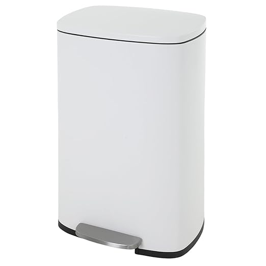 PayLessHere Stainless Steel Trash Can with Lid - Removable Inner Bucket, Foot Pedal Soft Close for Office, Home, Kitchen (White, 13 G)