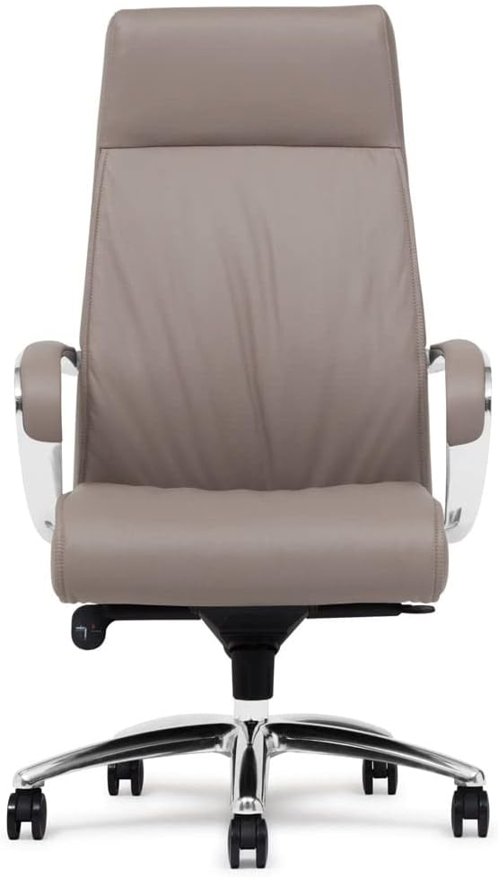 ZURI Forbes Genuine Leather Aluminum Base High Back Executive Chair - Light Grey