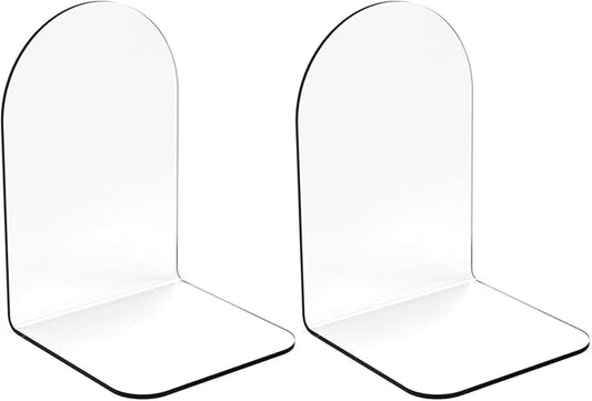 Merrynine Book Ends, 2 Pcs Acrylic Bookends for Shelves, Clear Book Holder, Plastic Bookends for Heavy Books, Book Stopper Organizer for Shelves, Desk, Office, School, 3.93"X4.72"X7.08"
