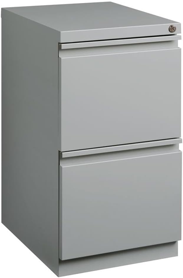 Pemberly Row 20" 2-Drawer Modern Metal Mobile Pedestal Filing Cabinet in Silver