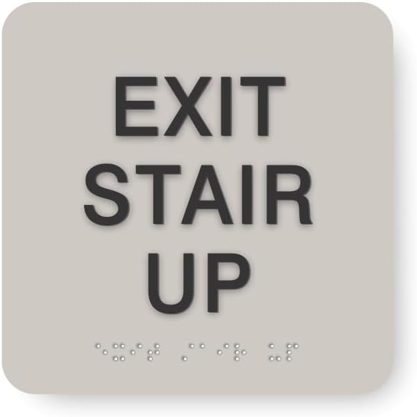 ADA EXIT STAIR UP braille sign, 6” x 6”, ADA Compliant Stair Exit Identification Sign for Building or Business, Many Colors Choices, Made in USA (Cement)