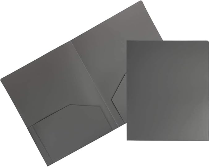 JAM PAPER Heavy Duty Plastic 2 Pocket Extra Tough School Folders - Grey - 6/Pack