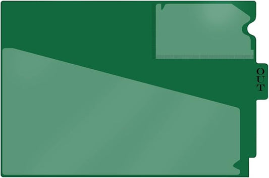 Doctor Stuff - Center Tab Vinyl Outguides, Diagonal Cut Front Pocket, Top Charge Out Slip Pocket, Plastic File Folder, Letter Size 9" x 13-1/4", Green, 25/Box