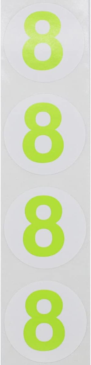 Hot Green Number 8 Circle Stickers, 1.5 Inch Round Adhesive Labels, 500 Stickers Per Roll for Inventory, Organization, Retail, Classroom, and More – Made in The USA