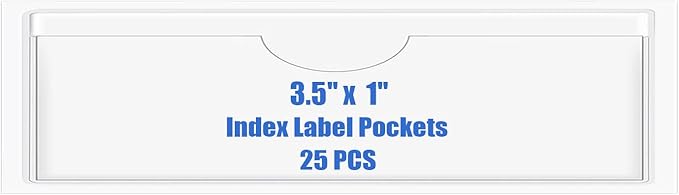 Origin-Joy 25 PCS Self-Adhesive Index Label Pockets, Clear Plastic Peel & Stick Card Holders with Top Open for Loading (3.5 x 1 inch)