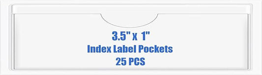 Origin-Joy 25 PCS Self-Adhesive Index Label Pockets, Clear Plastic Peel & Stick Card Holders with Top Open for Loading (3.5 x 1 inch)