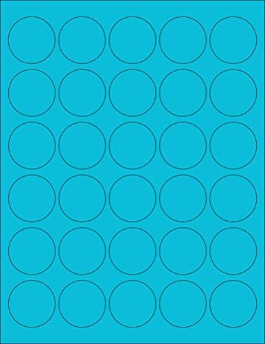 NextDayLabels 8-1/2 x 11" Neon Color High Light Fluorescent Labels for Laser & Inkjet Printer (Blue Fluorescent, 1.5" Round - 30 Per Page | 750 Labels)
