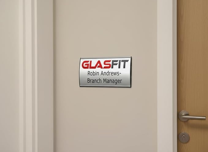 SET OF 6, OFFICE SIGN HOLDER FOR WALL OR DOOR MOUNT NAME PLATE FRAME DISPLAY CURVATURE PLAQUE SILVER ALUMINUM, 4.00" W x 6.00" H