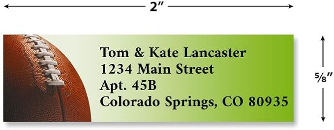Football Small Return Address Labels - Set of 240 2" x 5/8" Self-Adhesive, Flat-Sheet Labels