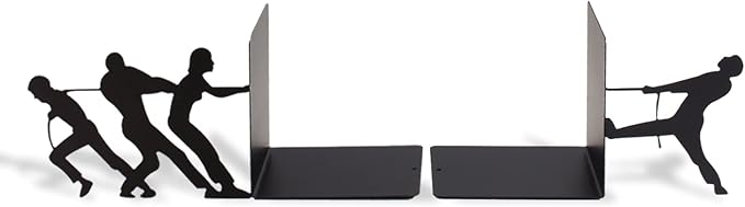 Tug of War Theme Book Holder Organizer – Steel, Black, Creative and Fun Design – Keeps Upright, Adds Personality to Home Decor, Great Gift Idea – Fun Collection – Geguton