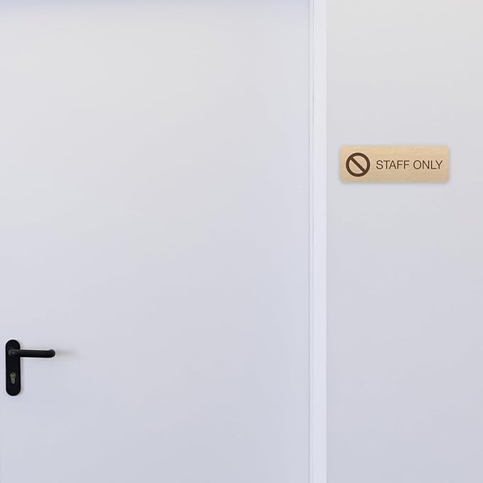 Maple Faux Wood Staff Only Sign / 3" x 9" Easy Adhesive Door Wall Mount/Restaurant Small Business Authorized Personnel Only Sign/Made In The USA