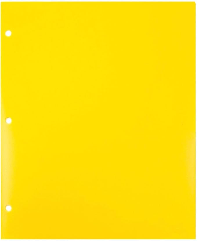 JAM PAPER Heavy Duty Plastic 3 Hole Punch Pocket Folders - Extra Tough School Folders - Yellow - Bulk 48/Pack
