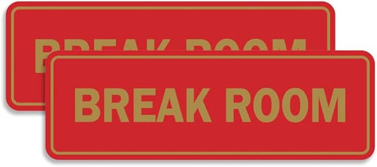 Standard Break Room Door or Wall Sign - Red/Gold - Small 2 Pack