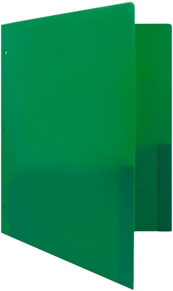 JAM PAPER Heavy Duty Plastic 3 Hole Punch Pocket Folders - Extra Tough School Folders - Green - 3/Pack