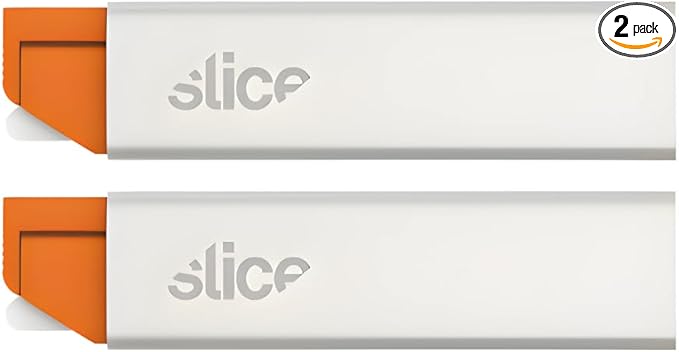 Slice Manual Carton Cutter | Safe Ceramic Box Cutter | Lasts 11x Longer than Metal | Single Edge Razor Blade | Mini Box Cutter | 2 Pack