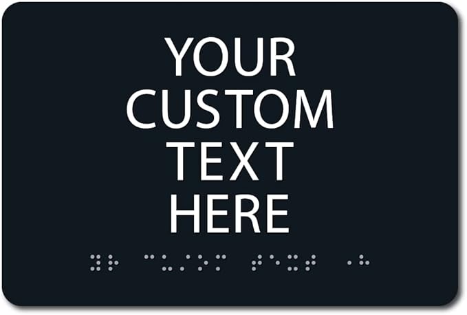 ALPHA DOG ADA SIGNS Custom ADA Compliant Braille Sign, 6"x9" Room Identification Plaque, Tactile Text, Raised Letters, Personalized 4-Line, Indoor/Outdoor, USA-Made (Black)