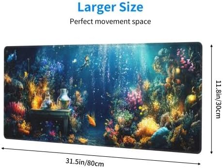 Underwater Mouse Pad 31.5 X 11.8 Inch Big Desk Rubber Base Stitched Edges Keyboard Pad XXL Mouse Mat for Home Game and Office